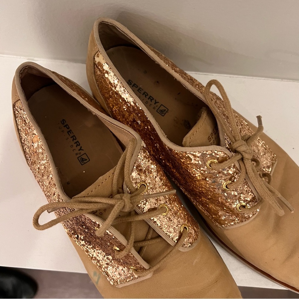 Sperry Delancey Gold Glitter Lace Up Oxfords - - Picture 2 of 5
